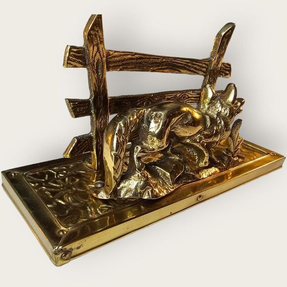 Vintage Brass Wolf Fence Desk Letter Holder - Picture 2 of 6